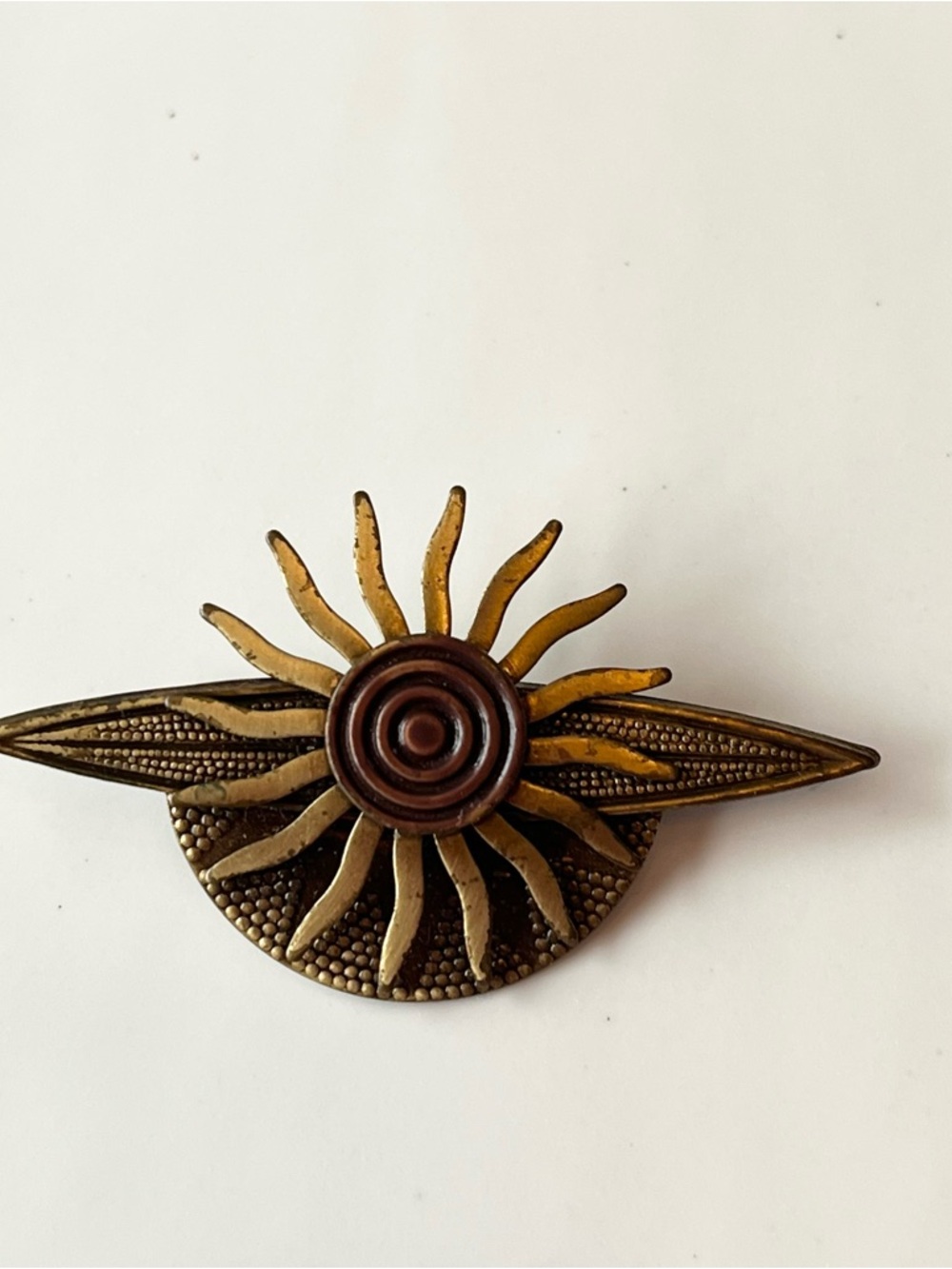 Vintage Art Deco Sunburst Brass Brooch